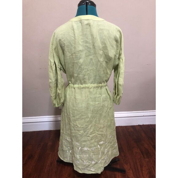 Oh Seven Days Embroidered Linen Green Lagenlook Shirt Dress, Embroidered, OS - Picture 7 of 9